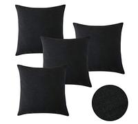 Deconovo Set of 4 Functional Woven Fine Faux Linen Cushion Covers Black Throw Pillow Case Children Cushion Covers for Chairs with Invisible Zipper 18x18inch Black