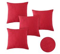 Deconovo Set of 4 Home Decorative Faux Cushion Covers Linen Woven Fine Pillow Cases Outdoor Cushion Covers for Garden Furniture with Invisible Zipper 16x16inch Red