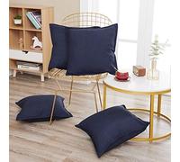Deconovo Set of 4 Solid Cushion Covers Cushion Protectors Faux Linen Cushion Covers for Dining Chairs with Invisible Zipper 16x16 Inch Navy Blue