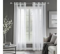 Deconovo Sheer Faux Linen Curtains Decorative Super Soft Semi Transparent Voile Curtains Eyelet Sheer Tulle Curtains for Bedroom 55 x 71 Inch White 2 panels
