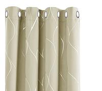 Deconovo Silver Wave Foil Printed Blackout Curtains, Room Darkening Curtains, Eyelet Curtains for Kids Bedroom, 66x72 Inch(Width x Length), Beige, One Pair