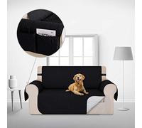 Deconovo Sofa Covers with Elastic Straps and Side Pockets Geometry Check Microfiber Sofa Protector Water Repellent Treatment Quilted Anti Slip Slipcovers for Sofas Black Two Seater