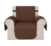 Deconovo Sofa Protectors Covers with Elastic Straps and Side Pockets Geometry Check Microfiber Sofa Protector Water Repellent Treatment Quilted Anti Slip Sofa Covers for Couches Light Brown One Seater