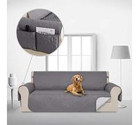 Deconovo Sofa Protectors with Elastic Straps and Side Pockets Geometry Check Microfiber Sofa Protector Water Repellent Treatment Quilted Anti Slip Slipcovers for Sofas Grey Three Seater