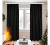Deconovo Solid Black Thermal Insulated Curtains Pencil Pleat Curtains Blackout Curtains for Kids Bedroom Black W55xL95 Inch One Pair