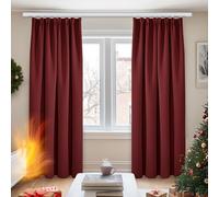 Deconovo Solid Pencil Pleat Curtains Super Soft Thermal Insulated Tape Top Blackout Curtains for Nursery 66 x 90 Red Two Panels
