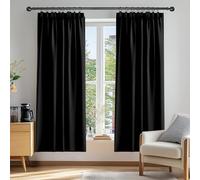 Deconovo Solid Pencil Pleat Curtains Thermal Insulated Tape Top Blackout Curtains for Bedroom 46 x 72 Black 2 Panels