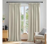 Deconovo Solid Super Soft Thermal Insulated Pencil Pleat Room Darkening Curtains 46 x 90 Inch Light Beige 2 Panels