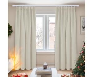 Deconovo Solid Super Soft Thermal Insulated Pencil Pleat Room Darkening Curtains 46 x 90 Inch Light Beige 2 Panels