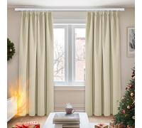 Deconovo Solid Super Soft Thermal Insulated Pencil Pleat Room Darkening Curtains for Nursery 66 x 90 Beige 2 Panels