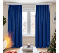 Deconovo Solid Super Soft Thermal Insulated Tape Top Blackout Curtains for Nursery 66 x 90 Blue Two Panels
