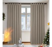 Deconovo Solid Tab Top Curtains Thermal Insulated Blackout Curtains for Bedroom 140x175cm Khaki ONE Pair