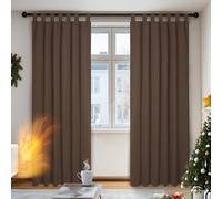 Deconovo Solid Tab Top Thermal Insulated Curtains 55 x 114 Inch Brown 2 Panels