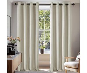 Deconovo Solid Thermal Insulated Room Darkening Curtains Eyelet Window Curtains for Living Room, 52"x 63" Light Beige, 1 PAIR