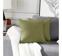 Deconovo Square Cushion Covers Green, Faux Linen Texture Throw Pillow Cases Pillowcases for Sofa with Invisible Zipper, 18x18 Inch, set of 2, Spinach Green