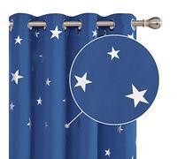 Deconovo Star Curtains Eyelet Blackout Curtains Thermal Insulated Foil Printed Boys Bedroom Curtains 46 x 90 Inch Blue 1 Pair