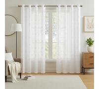 Deconovo Star Sheer Curtains Faux Linen Solid Semi Transparent Voile Window Net Curtains Rod Pocket Super Soft Voile Curtains for Bedroom 55 x 102 Inch White 2 Panels