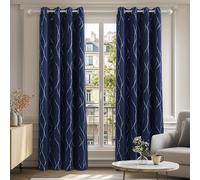 Deconovo Super Soft Blackout Curtains Thermal Insulated Curtains Dotted Line Foil Printed Curtains Eyelet Curtains for Living Room Navy Blue W55 xL96 One Pair
