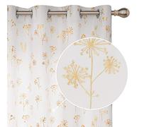 Deconovo Super Soft Crushed Faux Velvet Curtains Window Treatment Golden Flower Pattern Eyelet Curtains for Livingroom 55 x 102 Inch Natural White Two Panels