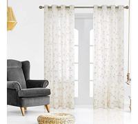Deconovo Super Soft Crushed Faux Velvet Curtains Window Treatment Golden Flower Pattern Eyelet Curtains for Livingroom 55 x 114 Inch Natural White Two Panels