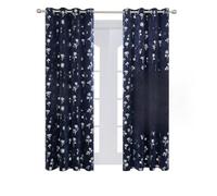 Deconovo Super Soft Crushed Faux Velvet Curtains Window Treatment Silver Flower Pattern Eyelet Curtains for Livingroom 55 x 102 Inch Navy Blue Two Panels