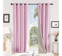 Deconovo Super Soft Faux Linen Total Blackout Eyelet Curtains Thermal Insulated Curtains Blackout Curtains for Living Room Pink W46 x L90 Inch One Pair