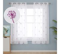 Deconovo Super Soft Linen Effect Sheer Curtains Eyelets Embroidered Voile Curtains Home Decorative Net Curtains for Bedroom 55 x 94 Inch Rose Red Two Panels