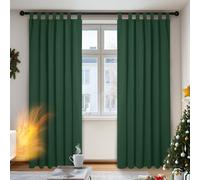 Deconovo Tab Top Curtains, Thermal Curtains for Bedroom, Christmas Decoration, Lace and Ready, 140 x 220 cm, Dark Green, 2 Pieces