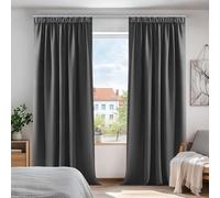 Deconovo Super Soft Solid Thermal Insulated Blackout Curtains Grey Pencil Pleat Curtains for Bedroom Dark Grey W55 x L87 Inch 2 Panels