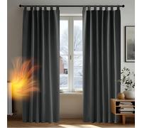 Deconovo Super Soft Solid Thermal Insulated Blackout Curtains Tab Top Curtains for Kitchen 140x175cm Drak Grey ONE Pair
