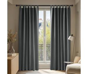 Deconovo Super Soft Solid Thermal Insulated Blackout Curtains Tab Top Curtains for Kitchen 140x175cm Drak Grey ONE Pair