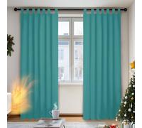 Deconovo Super Soft Solid Thermal Insulated Blackout Curtains Tab Top Curtains for Living Room 140x175cm Turquoise ONE Pair
