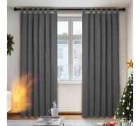 Deconovo Super Soft Solid Thermal Insulated Tab Top Blackout Curtains for Bedroom 140x245cm Drak Grey ONE Pair