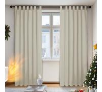 Deconovo Super Soft Tab Top Curtains Thermal Insulated Blackout Curtains for Doors Light Beige W55 x L82 Inch One Pair