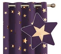 Deconovo Super Soft Thermal Curtains, Gold Star Foil Printed, Blackout Eyelet Curtains for Bedroom, 46 x 72 Inch(Width x Length), Purple Grape, 2 Panels