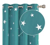 Deconovo Super Soft Thermal Insulated Silver Star Printed Eyelet Blackout Curtains for Bedroom 46 x 72 Inch Turquoise 2 Panels