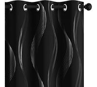 Deconovo Super Soft Wave Line Foil Printed Thermal Insulated Blackout Curtains Window Treatment Eyelet Curtains for Bedroom Black W42 x L72 2 Panels
