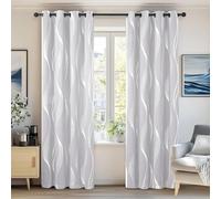 Deconovo Super Soft Wave Line Foil Printed Thermal Insulated Blackout Curtains Window Treatment Eyelet Curtains for Bedroom Silver Grey W42 x L72 2 Panels
