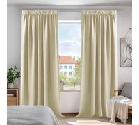 Deconovo Surper Soft Pencil Pleat Blackout Curtains Beige Window Treatments Thermal Insulated Curtains for Kitchen Beige W55x102L Inch One Pair