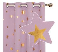 Deconovo Thermal Curtains, Eyelet Blackout Curtains, Room Darkening Gold Star Foil Printed, Curtains for Kids Bedroom, 46 x 90 Inch(Width x Length), Light Pink, 2 Panels