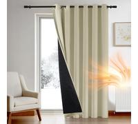 Deconovo Thermal Door Curtains 84 Inch Drop, Extra Wide Window Panel with Thick Microfiber Lining, Draught Reduction Eyelet Blackout Curtain for Doorways, 80 x 84 Inch (W x H), Beige, 1 Piece