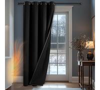 Deconovo Thermal Door Curtains for Winter, Window Panel with Thick Microfiber Lining, Draught Reduction Eyelet Blackout Curtain for Bedroom, 52 x 90 Inch (W x H), Black, 1 Piece