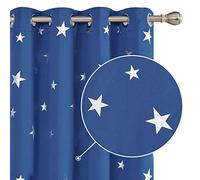 Deconovo Thermal Insulated Blackout Curtains Eyelet Silver Star Foil Printed Curtains for Kids Bedroom 52x72 Inch Blue 2 Panels
