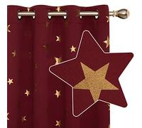 Deconovo Thermal Insulated Blackout Curtains, Ring Top Gold Star Foil Printed Curtains for Livingroom, 55 x 96 Inch(Width x Length), Red, 2 Panels