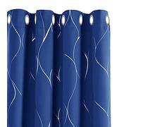 Deconovo Thermal Insulated Blackout Curtains Silver Wave Foil Printed Eyelet Curtains for Kids Royal Blue W55 x L114 One Pair