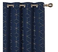 Deconovo Thermal Insulated Curtains, Blackout Gold Diamond Printed Energy Saving Curtains, Eyelet Curtains for Blackout, 66 x 90 Inch(Width x Length), Navy Blue, One Pair
