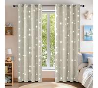 Deconovo Thermal insulated Silver Star Foil Printed Super Soft Window Treatment Blackout Eyelet Curtains for Bedroom 52x72 Inch Light Beige 2 Panels