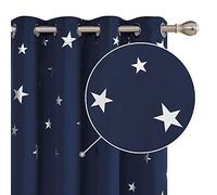 Deconovo Thermal Insulated Silver Star Printed Blackout Curtains Energy Saving Decorative Nursery Curtains for Kids 66 x 72 Inch Navy Blue Set of 2