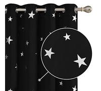 Deconovo Thermal Insulated Star Printed Eyelet Blackout Curtains Bedroom 52 x 54 Inch Drop Black 1 Pair