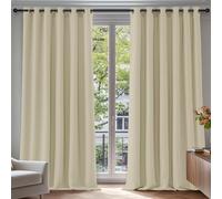 Deconovo Thermal Insulated Wide Beige Curtains Energy Saving Noise Reducing Eyelet Room Darkening Curtains for Living Room, 90 x 72 Drop Inch, 1 Pair, Beige